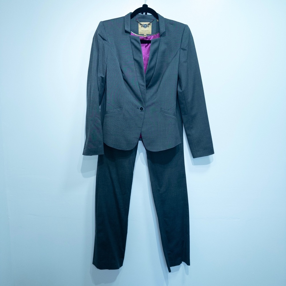 Ted Baker Gray Working Title Wool Blend Structured Blazer & Trouser Set 0 / XS